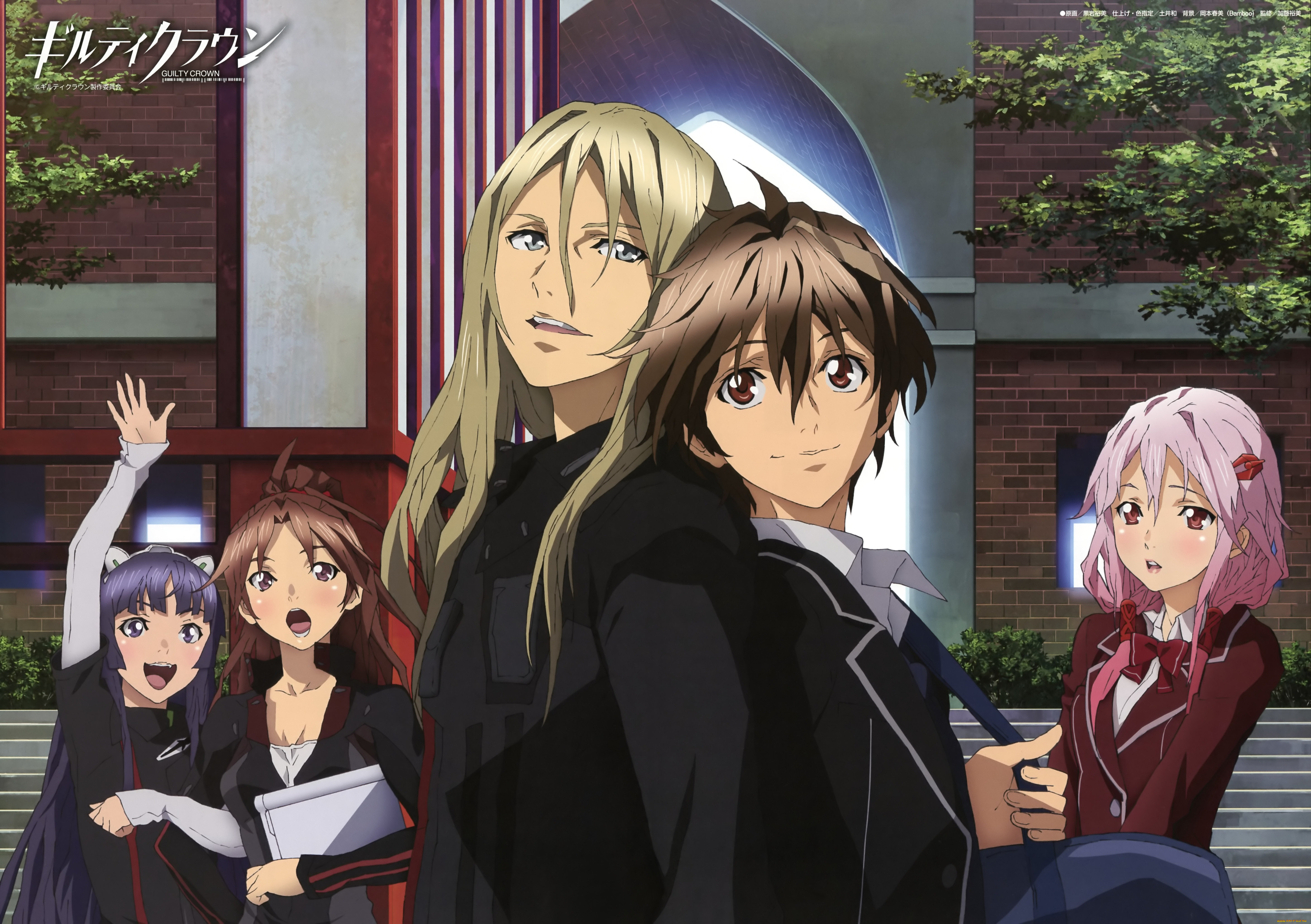 , guilty, crown, tsutsugami, gai, shinomiya, ayase, tsugumi, ouma, shu, yuzuriha, inori